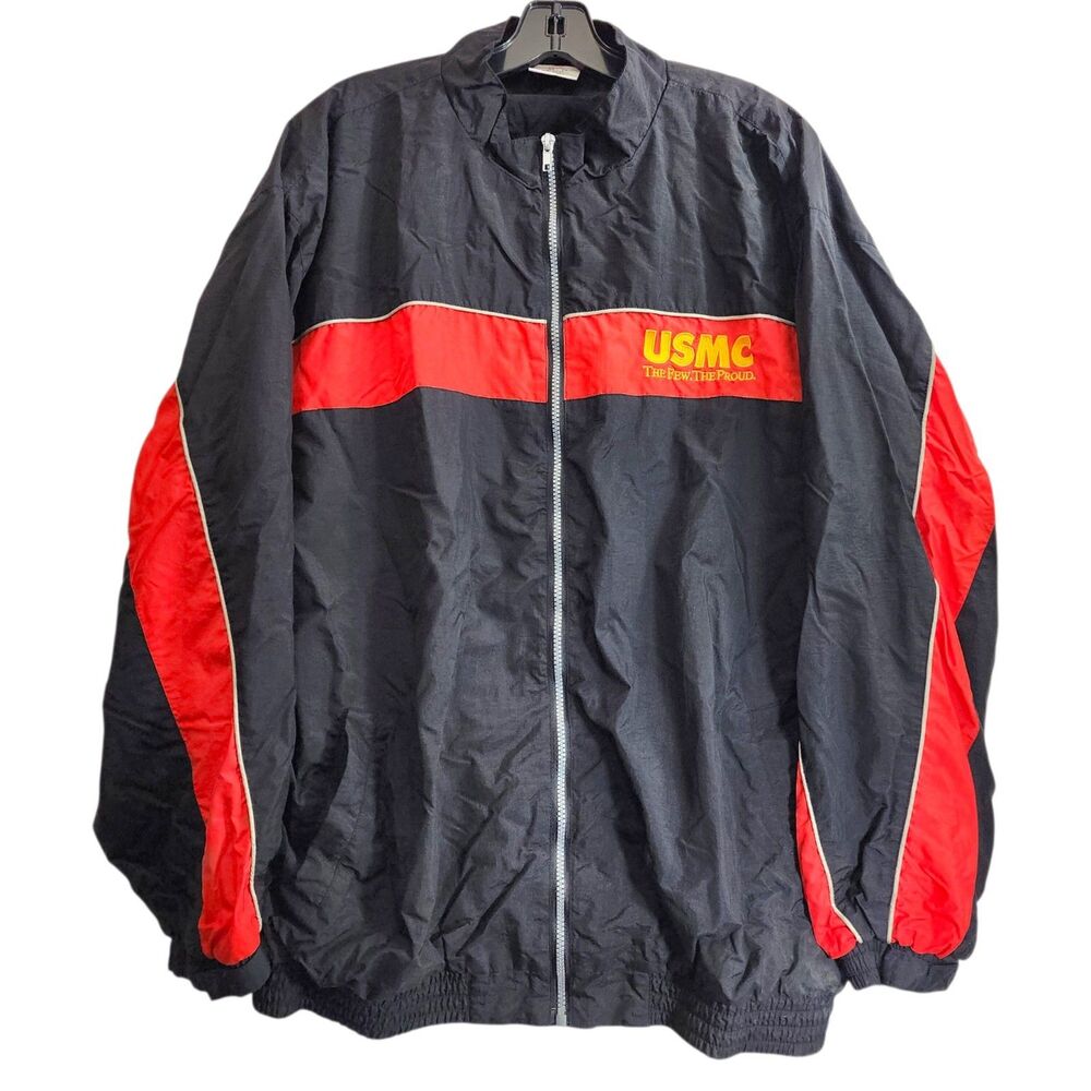 Vintage USMC Jacket Mens XL Black US MARINE CORP Red Stripe Full Zip Y2K Warm Up